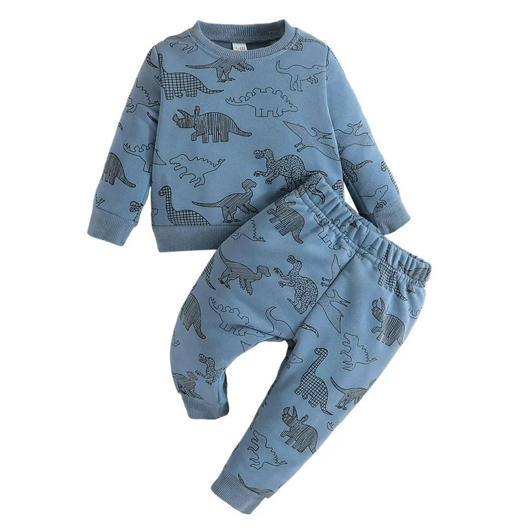 FUNDUFI Toddler Boys Clothes Set Cute Cartoon Dinosaur Printed Long Sleeve Pullover Sweatshirts S... | Walmart (US)
