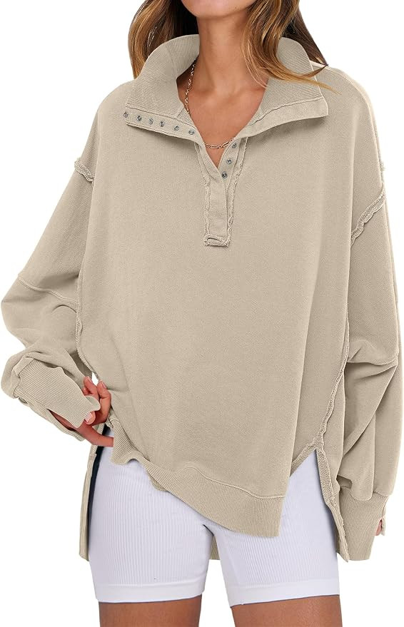ANRABESS Sweatshirt for Women Oversized Henley Fall Outfits | Amazon (US)