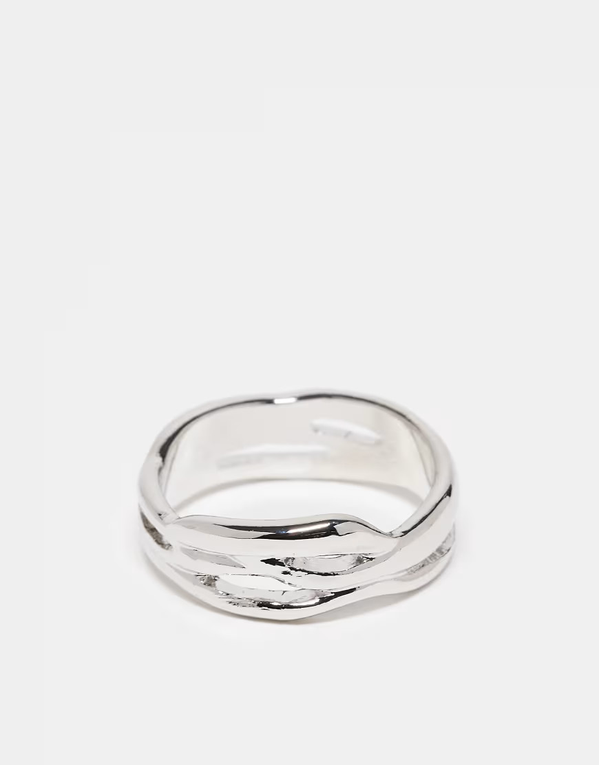 ASOS DESIGN twisted band ring in silver tone | ASOS (Global)