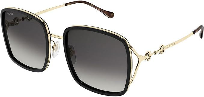 Gucci GG1016SK 001 Sunglasses Women's Black/Gold/Grey Gradient Square Shape 58mm | Amazon (US)