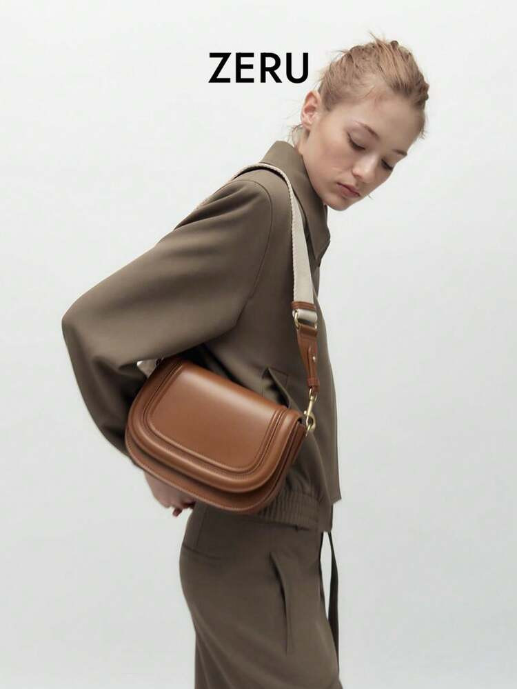 Women's Saddle Bag One Shoulder Bag, Trending Overseas Model 2026, Wide Strap, Crossbody | SHEIN