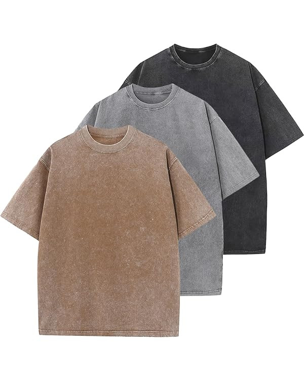 Men's Cotton T-Shirts Oversized Unisex Short Sleeves Casual Loose Wash Solid Basic Tee Tops | Amazon (US)