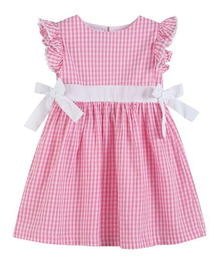 Light Pink Gingham Bow Angel-Sleeve A-Line Dress - Infant & Toddler | Zulily