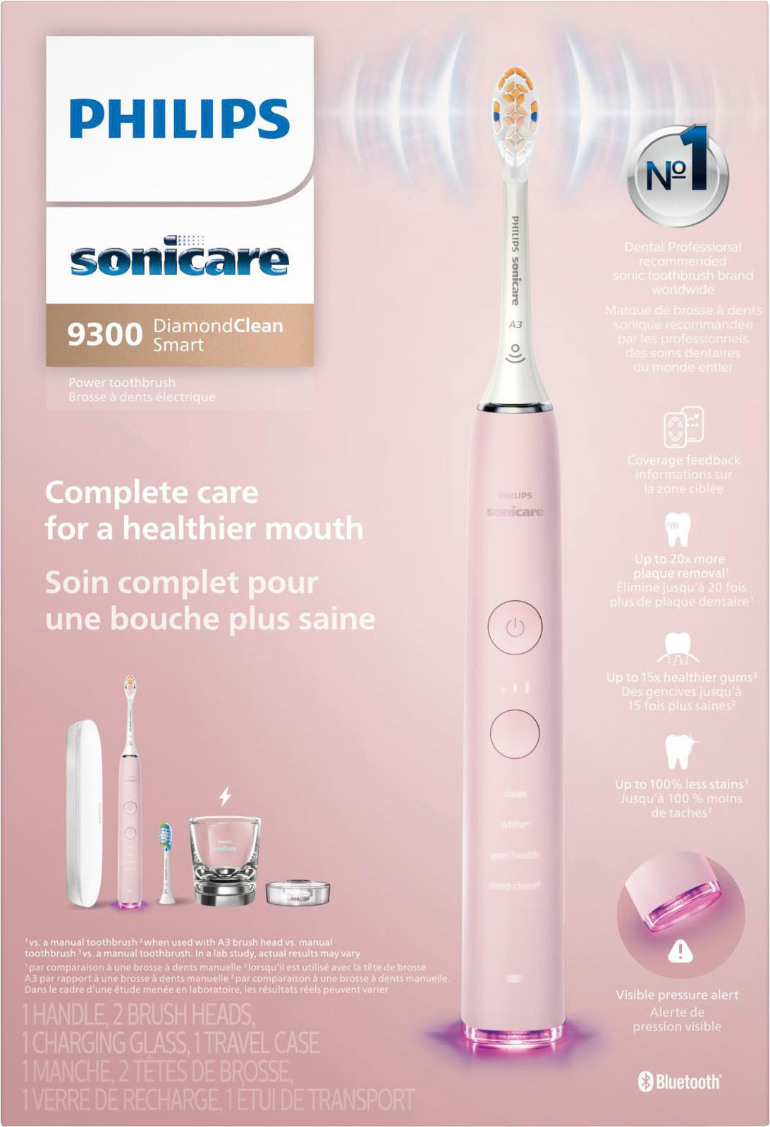 Philips Sonicare - DiamondClean Smart Electric, Rechargeable Toothbrush for Complete Oral Care – 9300 Series - Pink | Best Buy U.S.