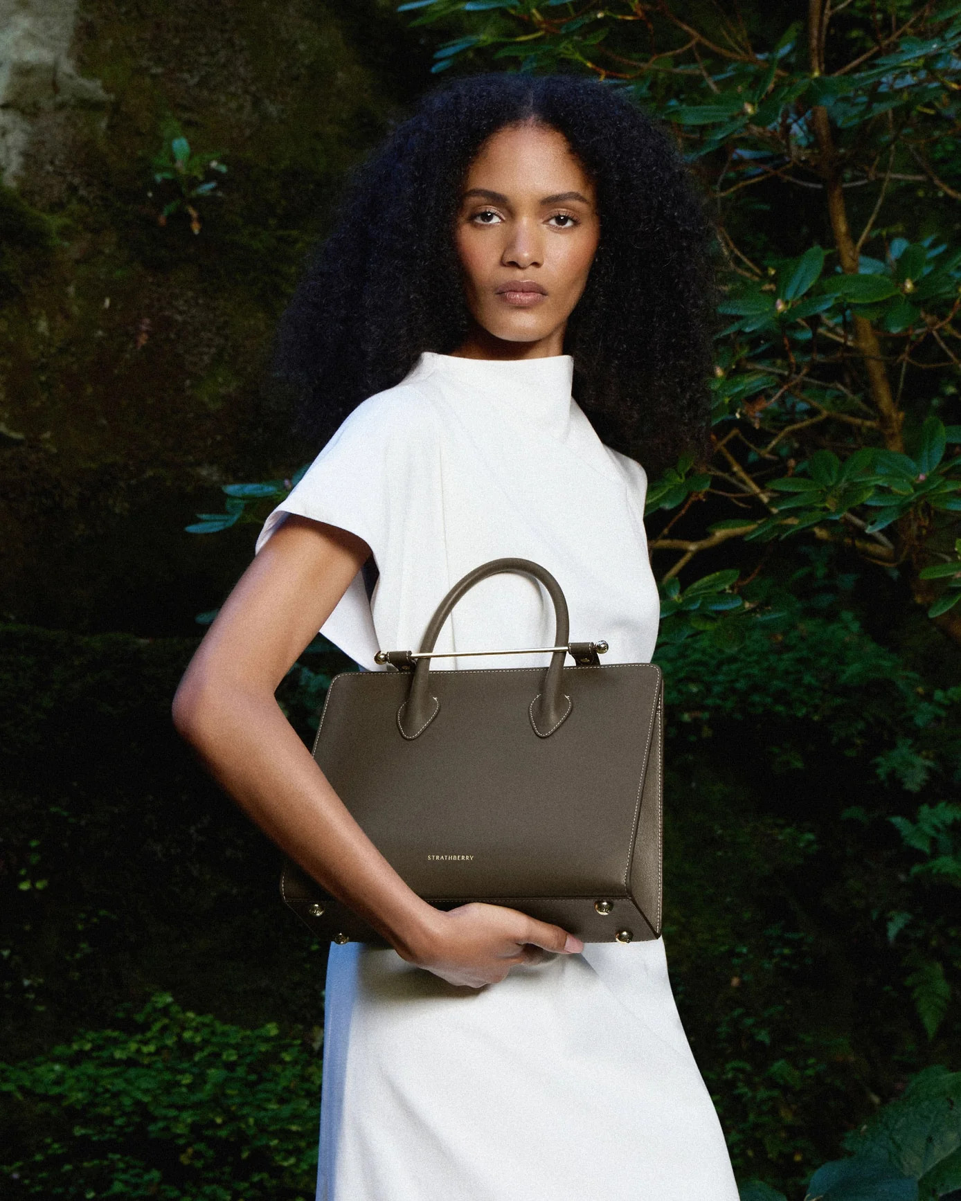 The Strathberry Midi Tote - Top Handle Leather Tote Bag - Green / Brown | Strathberry