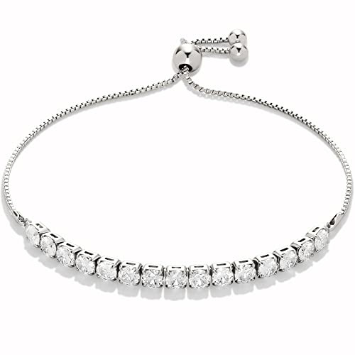 Amazon Essentials Sterling Silver Plated CZ Adjustable Tennis Bracelet 9.5", Sterling Silver | Amazon (US)