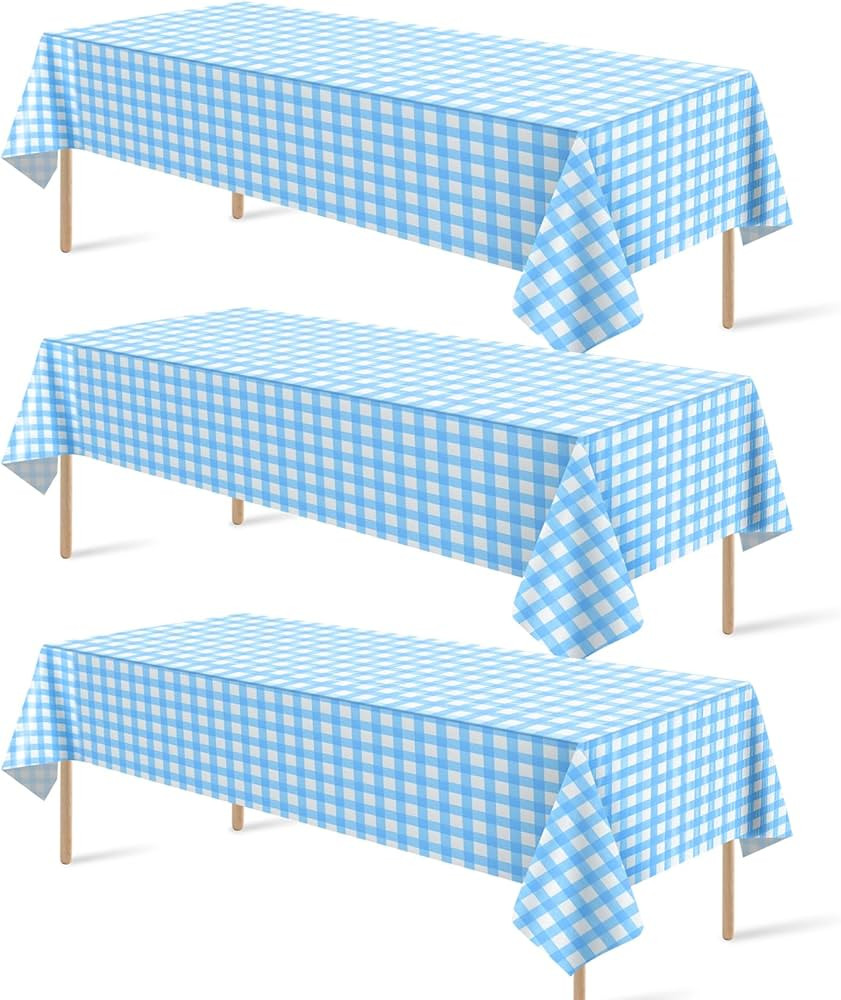 3Pack Light Blue and White Plastic Checkered Tablecloth, Premium Decorative Disposable Light Blue... | Amazon (US)
