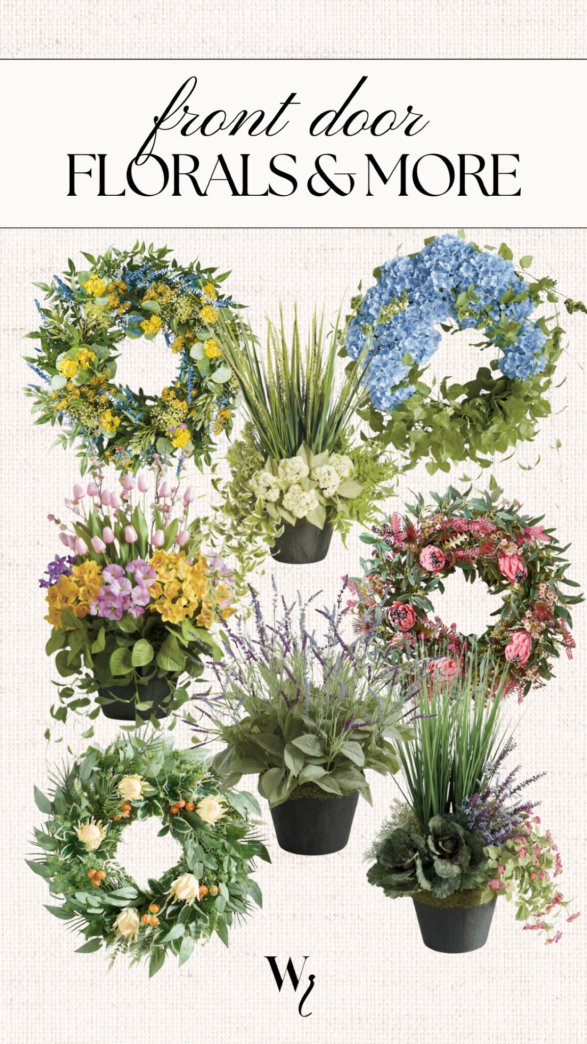Floral wreaths and arrangements for front door spring florals 

#LTKHome #LTKSeasonal