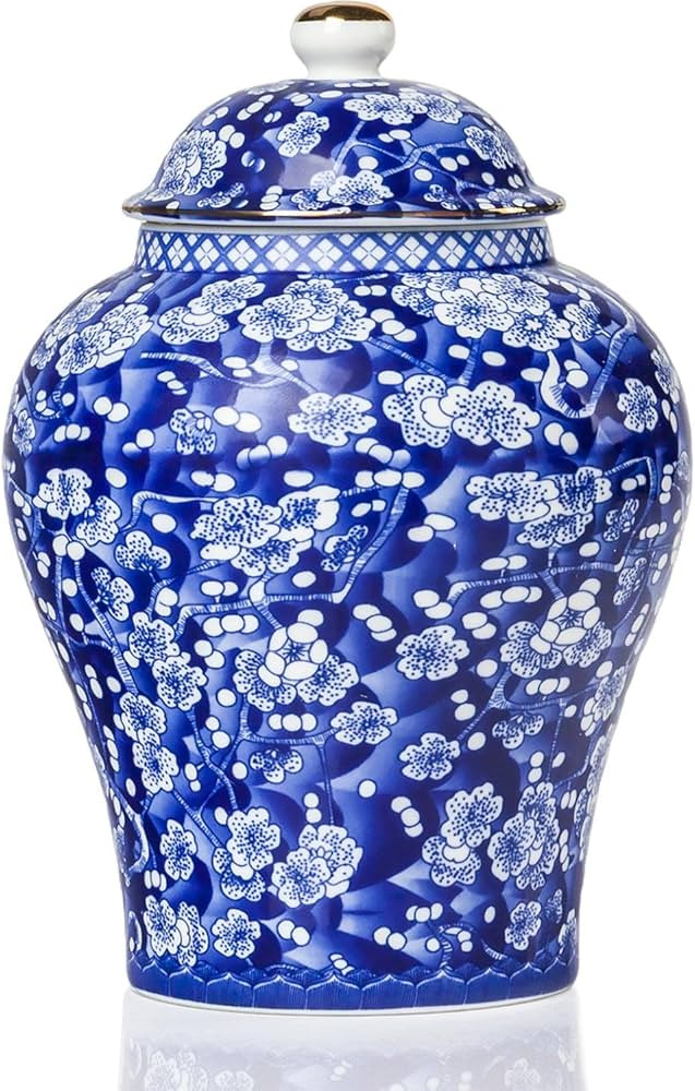 Qinlang Small Ceramic Ginger Jar for Home Decor, Ginger Jar Vase with Lid, Blue and White Plum Bo... | Amazon (US)