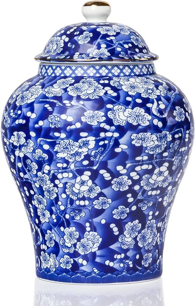 Qinlang Small Ceramic Ginger Jar for Home Decor, Ginger Jar Vase with Lid, Blue and White Plum Bo... | Amazon (US)