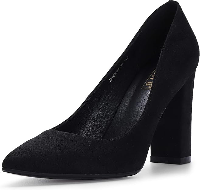 IDIFU Women's IN4 Chunky-HI Block High Heels Closed Pointed Toe Pumps Dress Office Shoes for Wome... | Amazon (US)