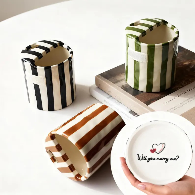 Handmade Striped Ceramic Mug, Pottery Travel Mug, Custom Design Personalization Coffee Cup, to Go... | Etsy (US)