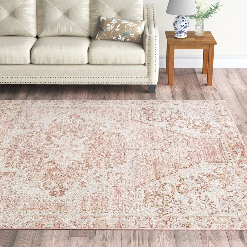 Cabell Machine Woven / Power Loomed Performance Pink/White Rug | Wayfair North America