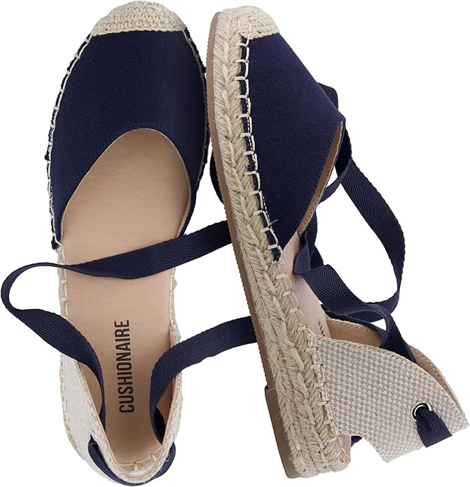 Amazon.com | CUSHIONAIRE Talisa Espadrilles for Women, Closed Toe Wedge Sandal with Elastic Ankle... | Amazon (US)
