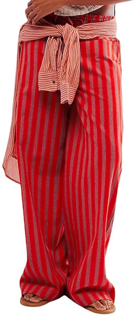 Y2k Striped Pants for Women Elastic Drawstring High Waist Wide Leg Pants Vintage Streetwear Loung... | Amazon (US)