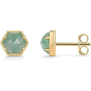 PAVOI 14K Gold Plated Hexagon Gemstone Stud Earrings for Women | Natural Birthstone Earring Pair | Amazon (US)