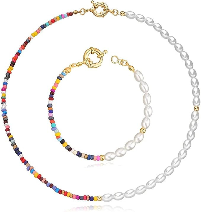 Pearl Evil Eyes Beaded Choker Necklace - Bohemian Colorful Eyes Beads Handmade Chunky Chain Summe... | Amazon (US)