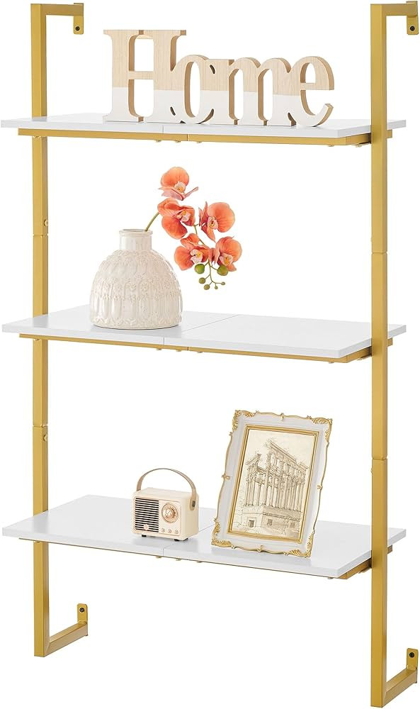 Tajsoon Large Ladder Shelf, Industrial Bookcase, 3-Tier Wood Wall Mounted Bookshelf with Metal Fr... | Amazon (US)
