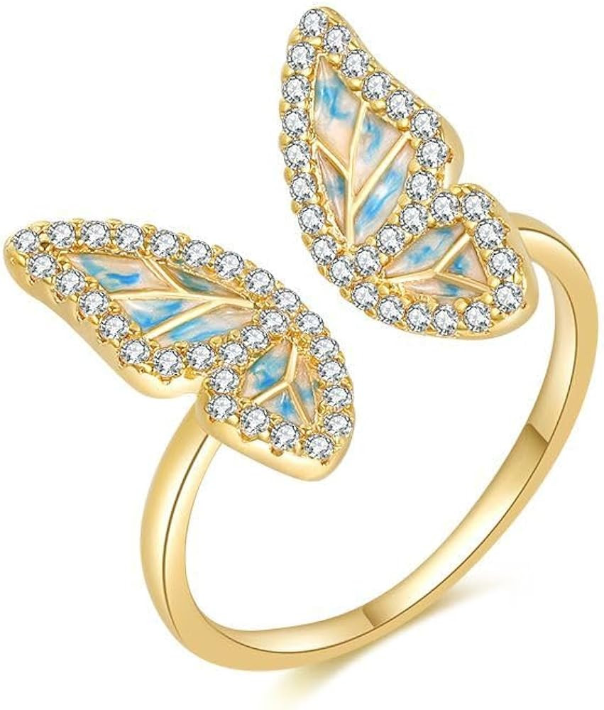 CZ Butterfly Bowknot Eternity Love Wrap Open Ring for Women Minimalist Gold Plated Expandable Sta... | Amazon (US)