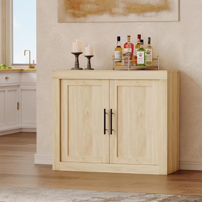 Mid Century Modern Sideboard Cabinet with 2 Doors, Wood Storage Buffet for Living Room, Kitchen, Hallway, Natural | Target