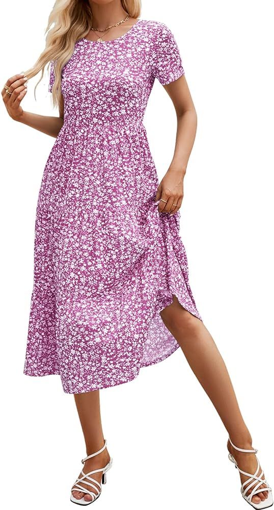 Sureple Spring Round Neck T Shirt Dress for Women Short Sleeve Midi Length,Swing Tiered Bobydoll ... | Amazon (US)
