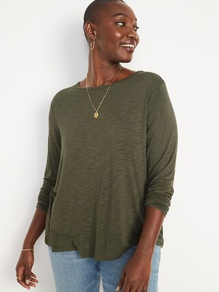 Luxe Crew-Neck Slub-Knit Long-Sleeve T-Shirt for Women | Old Navy (US)