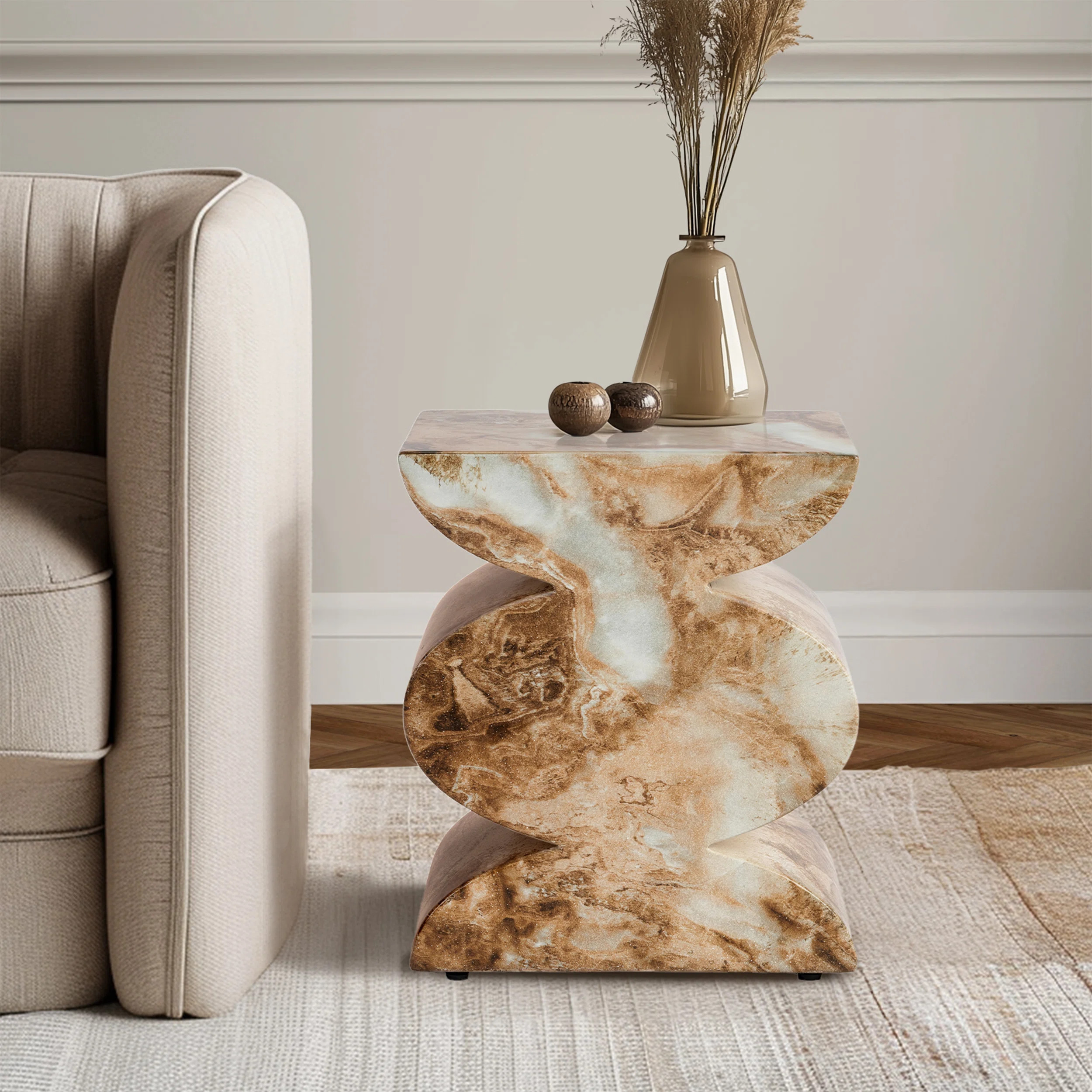 Ivy Bronx Taiden Faux Marble Effect Stool End Table Onyx Brown Weatherproof Indoor and Outdoor Ta... | Wayfair North America