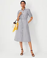 Striped Puff Sleeve Pocket Shirtdress | Ann Taylor (US)