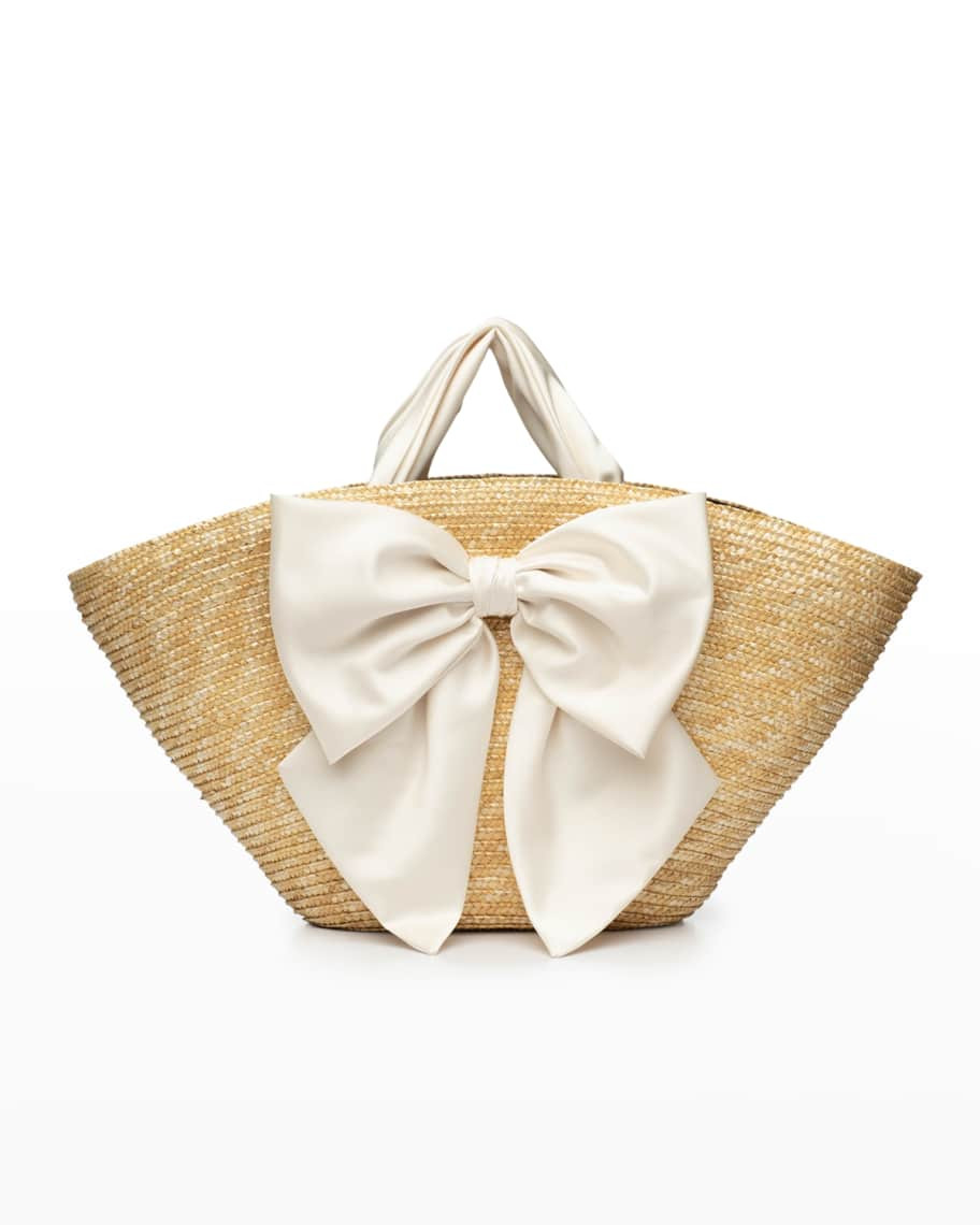 Eugenia KimStraw Satin Bow Tote Bag | Neiman Marcus