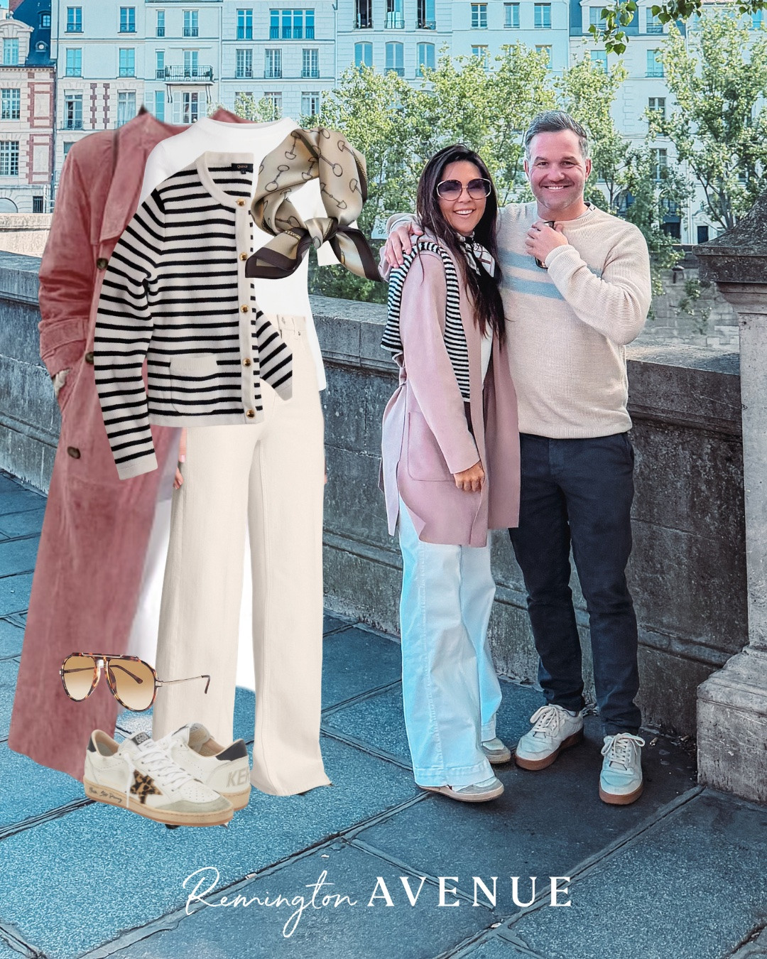 More Paris outfits layered with a suede pink trench coat. Mine is 10 years old but I linked 2 great options for you. Suede is trending now. Black and white stripe upscale cardigan, my favorite white jeans, and of course my sneakers I wore the entire trip with the heel inserts.

#LTKSaleAlert #LTKOver40 #LTKTravel