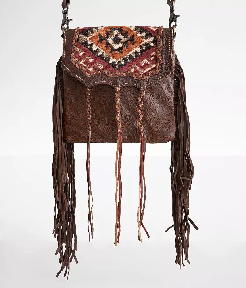 Aztec Motif Leather Fringe Purse | Buckle