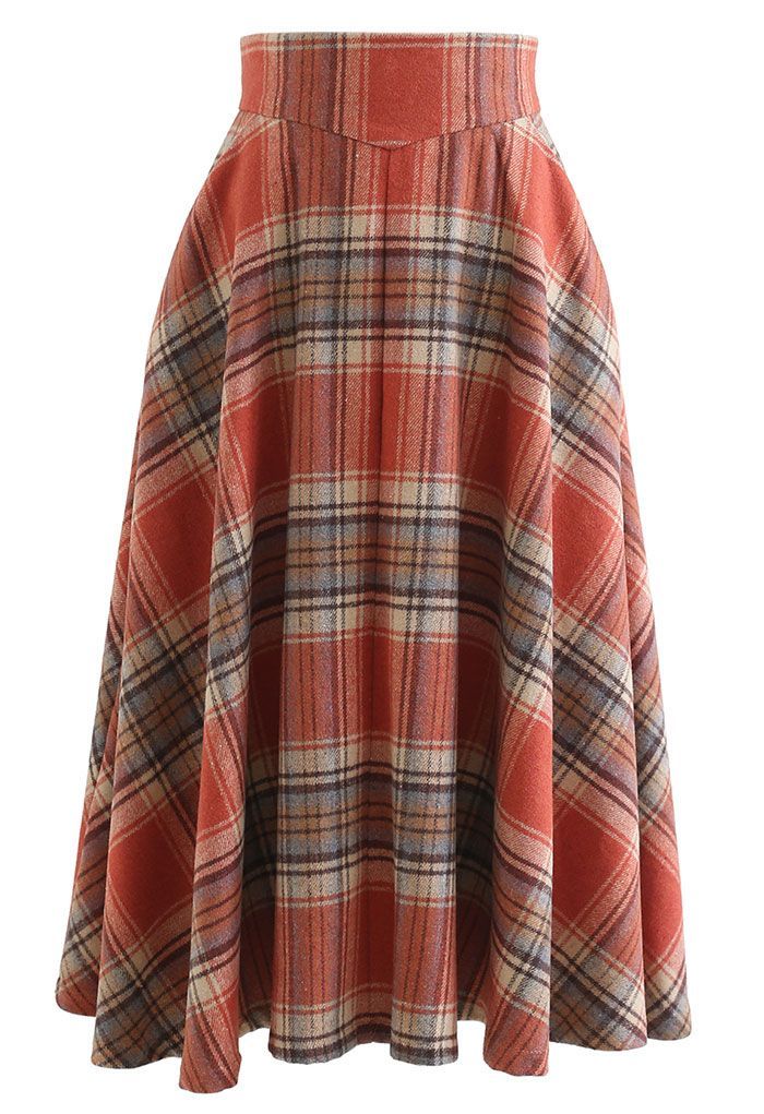 Multicolor Check Print Wool-Blend A-Line Skirt | Chicwish