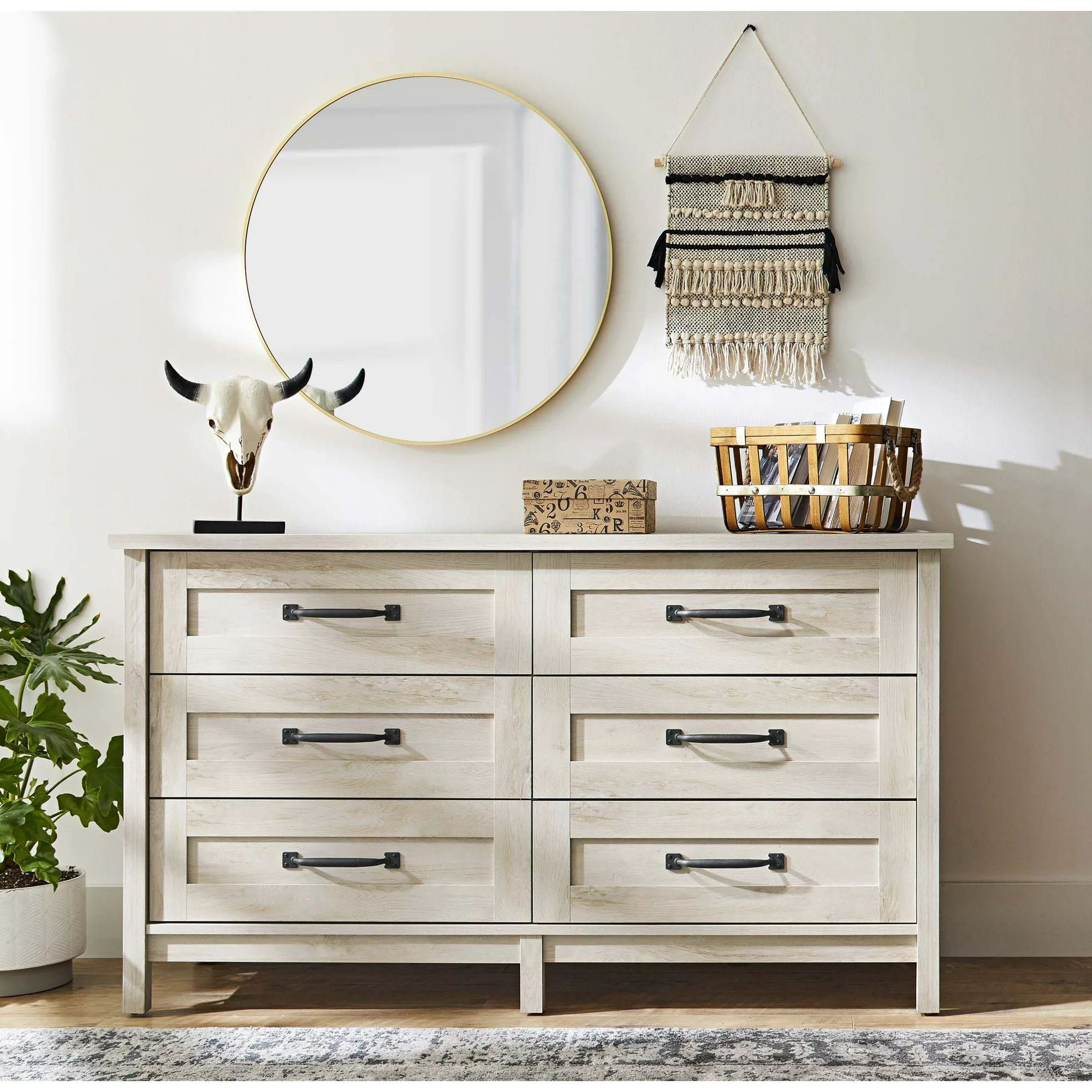 Better Homes & Gardens Modern Farmhouse 6-Drawer Dresser, Rustic White Finish | Walmart (US)