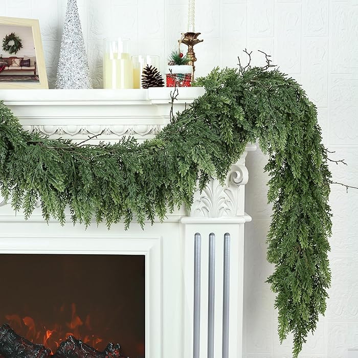Realistic Christmas Garland for Mantle 6FT Real Touch Thick/Lush Artificial Cedar Garlands Christ... | Amazon (US)