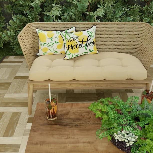 Mainstays Home Sweet Home Lemons Reversible Outdoor Throw Pillow, 12" x 16", Yellow and White Nov... | Walmart (US)