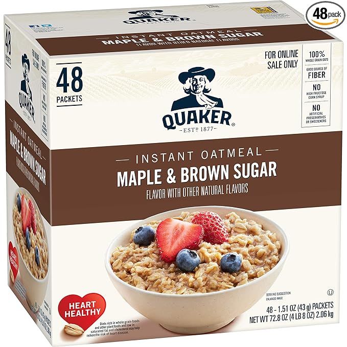 Quaker Instant Oatmeal, Maple & Brown Sugar, Individual Packets, 1.51 Ounce (Pack of 48) | Amazon (US)