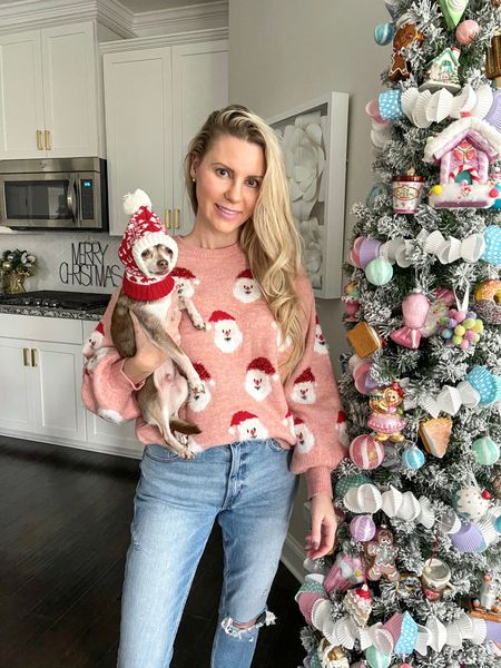 Love this Santa print sweater! 

Christmas outfit, Christmas sweater, dog hat, Shein, Abercrombie jeans

#LTKSeasonal #LTKstyletip #LTKHoliday