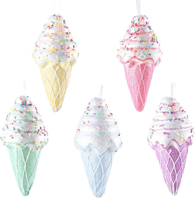 Ice Cream Christmas Ornaments,5pcs 6”Foam Assorted Ice Cream Ornaments Pastel Hanging Christmas... | Amazon (US)
