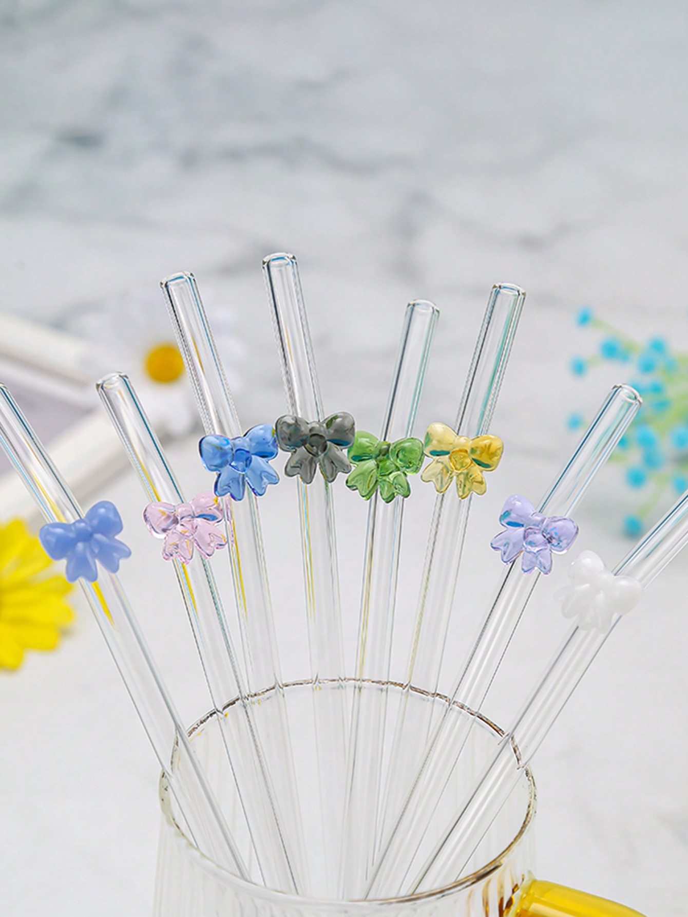 1Pc Reusable Bowknot Glass Drinking Straws For Smoothies Tea Coffee Juice Milk ,Kitchen,Christmas | SHEIN