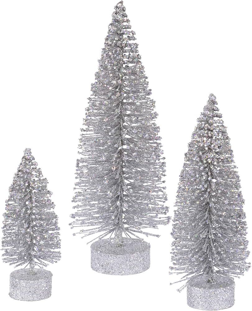 Vickerman 5"/7"/9" Silver Glitter Oval Artificial Christmas Tree, Unlit - Faux Christmas Tree Set... | Amazon (US)