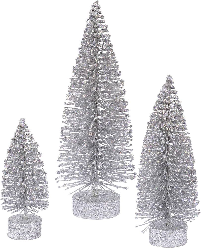 Vickerman 5"/7"/9" Silver Glitter Oval Artificial Christmas Tree, Unlit - Faux Christmas Tree Set... | Amazon (US)