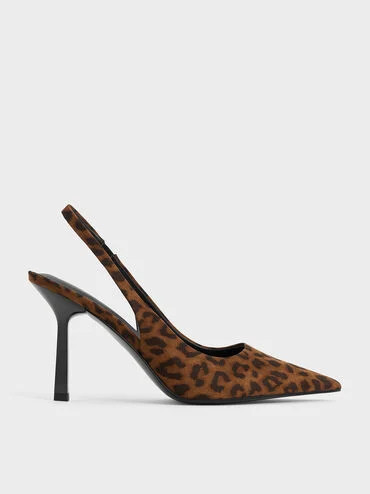 Animal Print Brown Leopard-Print Pointed-Toe Slingback Pumps | CHARLES & KEITH UK | Charles & Keith UK