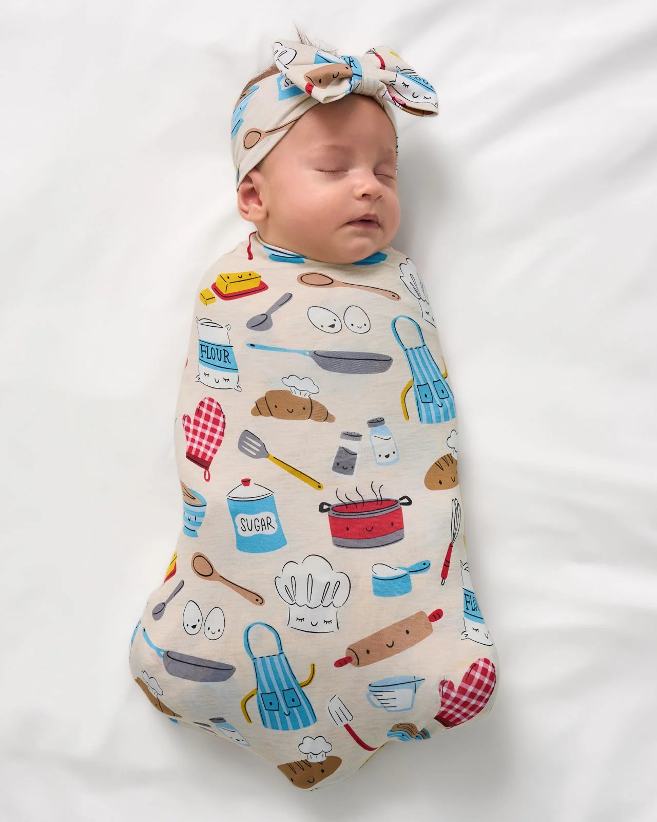 Little Chef Swaddle & Luxe Baby Girl Soft & Stretchy Bamboo Bow Headbands Set | Little Sleepies