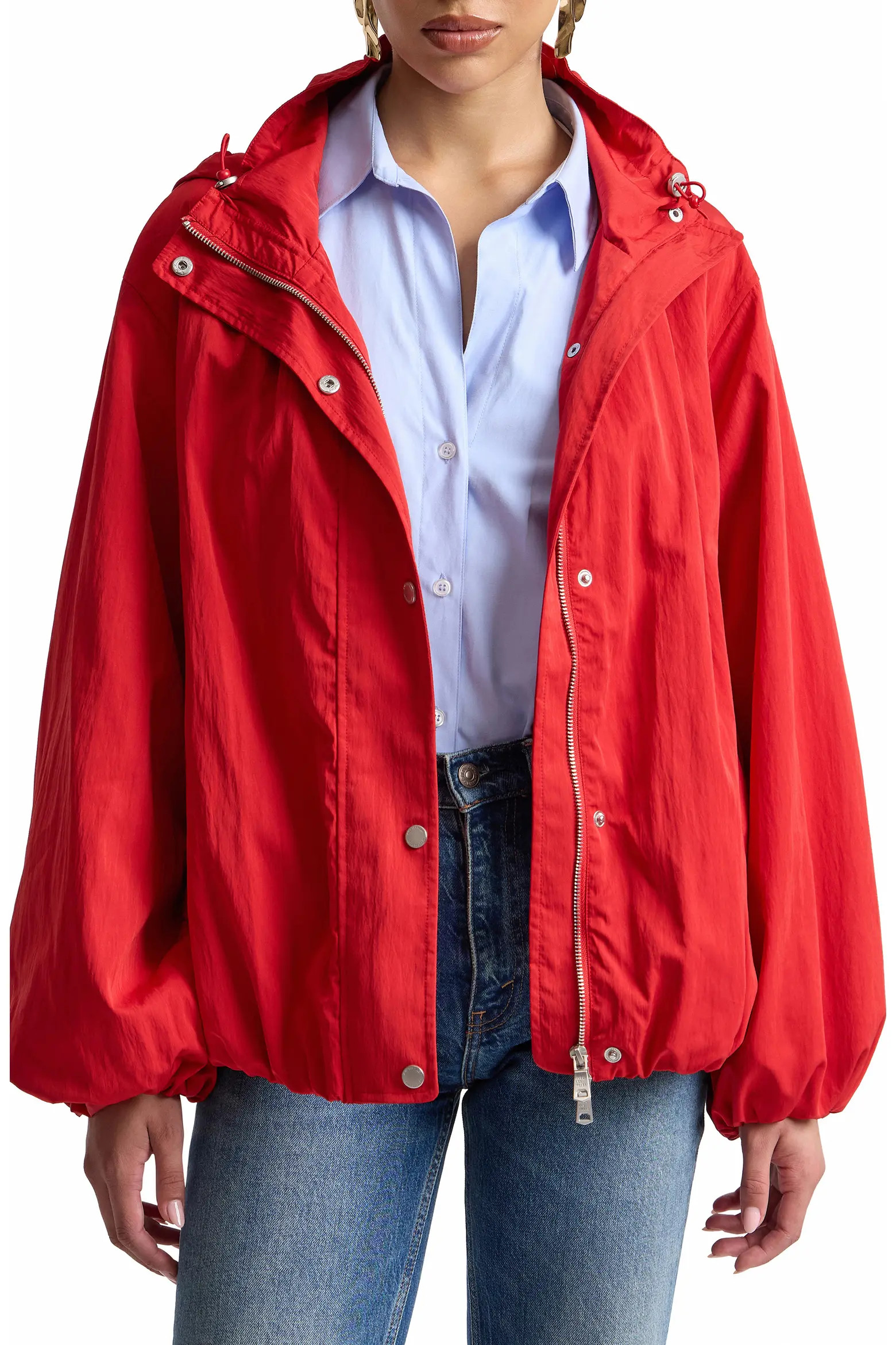 Avec Les Filles Balloon Hem Hooded Windbreaker Jacket (Women) | Nordstrom | Nordstrom