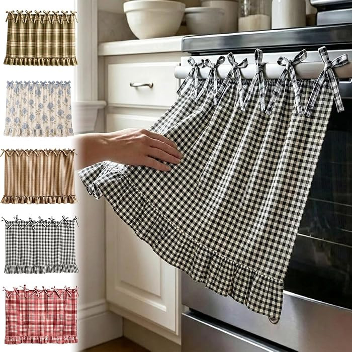 Farmhouse Oven Skirt, Black Handmade Oven Curtain for Stove, Vintage Oven Skirt Curtain for Farmhouse Cottage Dishwasher Kitchen Decor, with Ruffles and Ribbon Ties (Black) | Amazon (US)