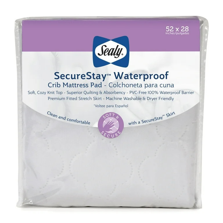 Sealy SecureStay Waterproof Crib Mattress Pads, Easy Clean Washable, Crib, White | Walmart (US)
