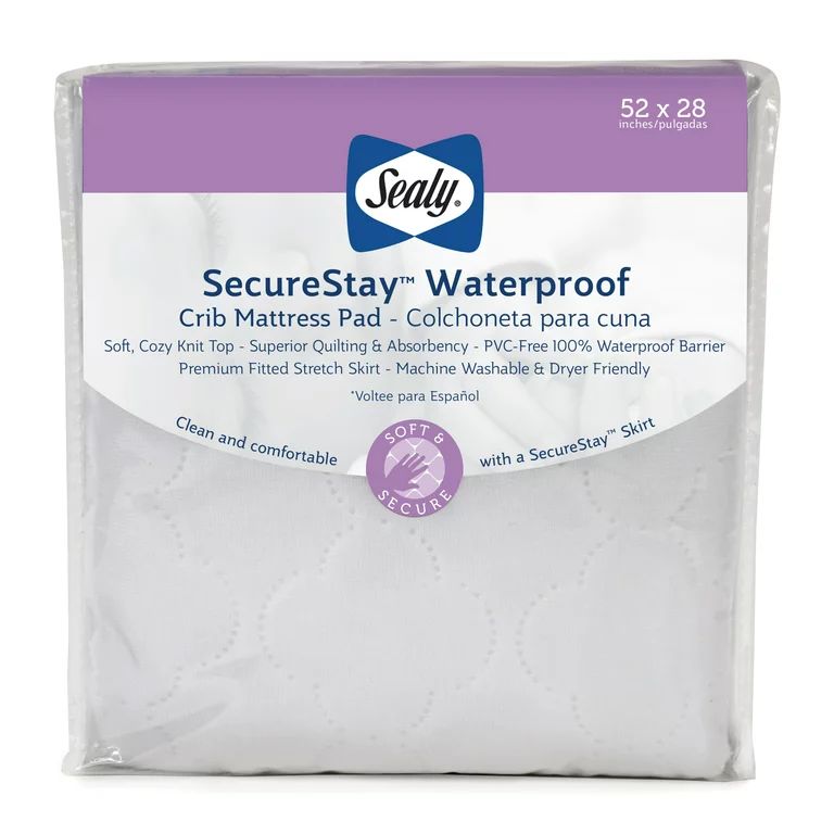 Sealy SecureStay Waterproof Crib Mattress Pads, Easy Clean Washable, Crib, White | Walmart (US)