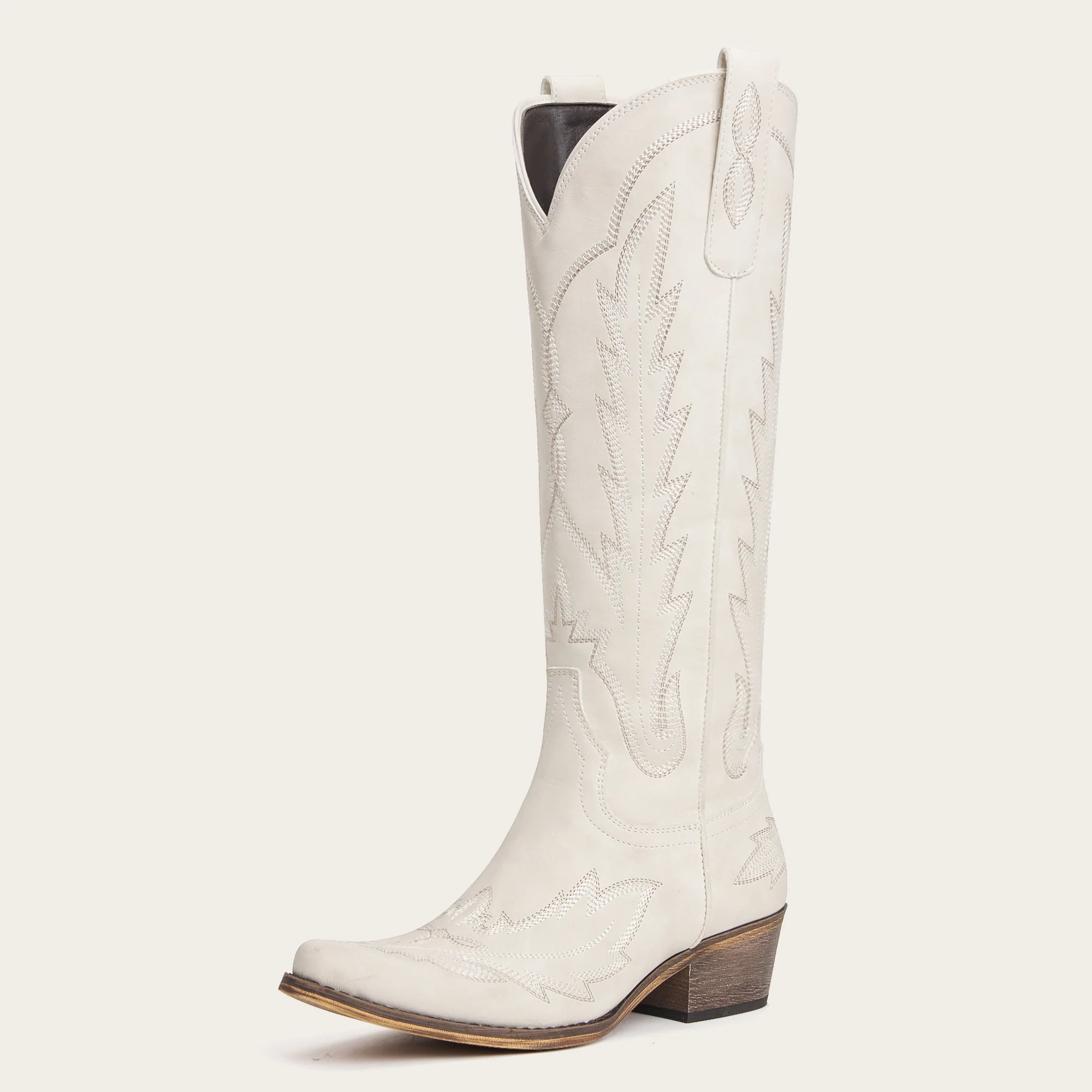 The Rosemary - Cream Classic Tall Cowgirl Boots with Embroidery | REDTOP