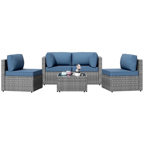 Walsunny 5 Pieces Patio Furniture Sets, Outdoor Wicker Rattan Patio Conversation Set with Cushion... | Walmart (US)