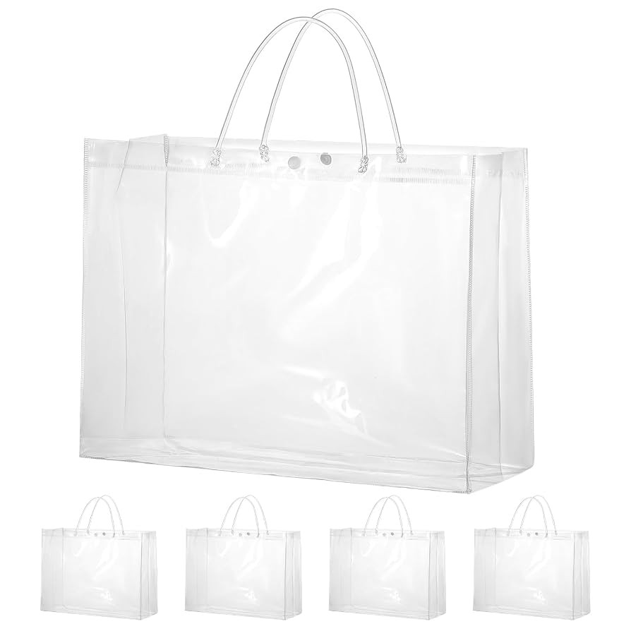 15 Pack Large Clear Gift Bags with Handle, 16"X6"x12" Large Plastic Bag Gift Bags Shopping Bag fo... | Amazon (US)